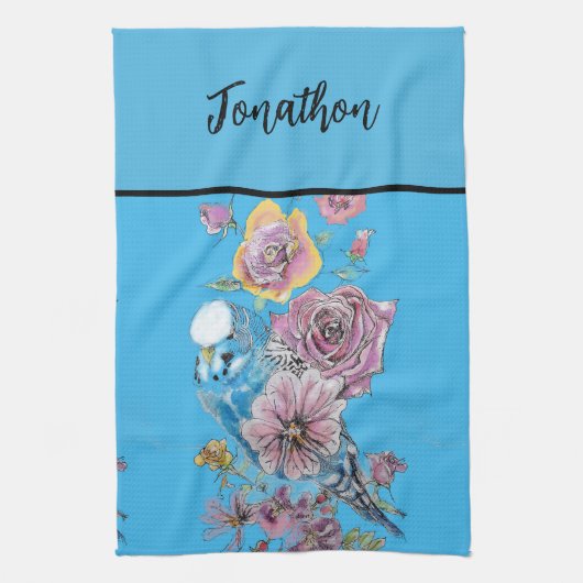 Blue Budgie Art Waterverf Birds Apron Theedoek (Verticaal)