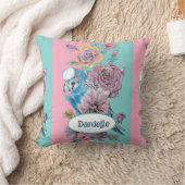 Blue Budgie Bird Rose Floral Pink Aqua Girls Name Kussen (Deken)