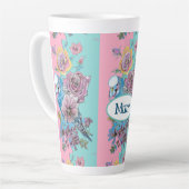 Blue Budgie Bird Rose Floral Pink Aqua Mothers Day Latte Mok (Linkerhoek)