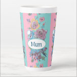 Blue Budgie Bird Rose Floral Pink Aqua Mothers Day Latte Mok<br><div class="desc">Pink Roses Floral Rose Budgie bird Latte Woman's Mug , with a fully customizable name. What a beautiful way to carry your tipple! You can almost smell their fragrance! Designed and painted by me from an original watercolour of some old alba roses growing in my garden. A must for any...</div>