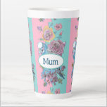 Blue Budgie Bird Rose Floral Pink Aqua Mothers Day Latte Mok<br><div class="desc">Pink Roses Floral Rose Budgie bird Latte Woman's Mug , with a fully customizable name. What a beautiful way to carry your tipple! You can almost smell their fragrance! Designed and painted by me from an original watercolour of some old alba roses growing in my garden. A must for any...</div>