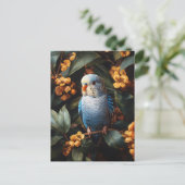 Blue Budgie Budgerigar Gele Bloemen Briefkaart (Staand voorkant)