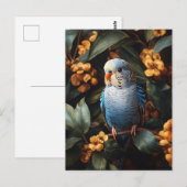 Blue Budgie Budgerigar Gele Bloemen Briefkaart (Voorkant / Achterkant)