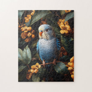Blue Budgie Budgerigar Gele Bloemen Legpuzzel