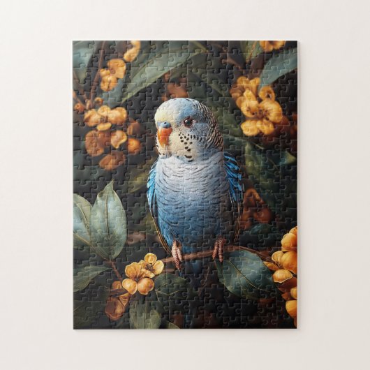 Blue Budgie Budgerigar Gele Bloemen Legpuzzel (Verticaal)