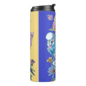 Blue Budgie Budgerigar Roos Waterverf bloemenmarin Thermosbeker (Gedraaid links)