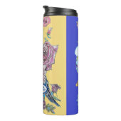 Blue Budgie Budgerigar Roos Waterverf bloemenmarin Thermosbeker (Geroteerd rechts)