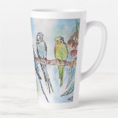 Blue Budgie Budgies Parrots Husbands Mens Name Latte Mok (Rechts)