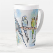 Blue Budgie Budgies Parrots Watercolor Womans Name Latte Mok (Rechterhoek)
