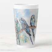 Blue Budgie Budgies Parrots Watercolor Womans Name Latte Mok (Voorkant)