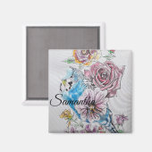 Blue Budgie Budgies Roos Bloem Bloemen Magneet (Voorkant / Achterkant)