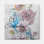 Blue Budgie Budgies Roos Bloem Bloemen Magneet (Voorkant)