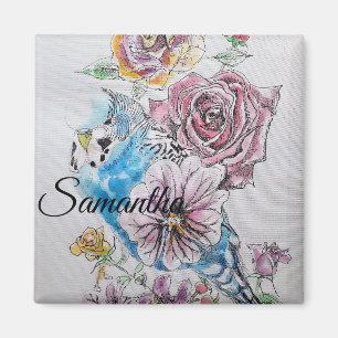 Blue Budgie Budgies Roos Bloem Bloemen Magneet