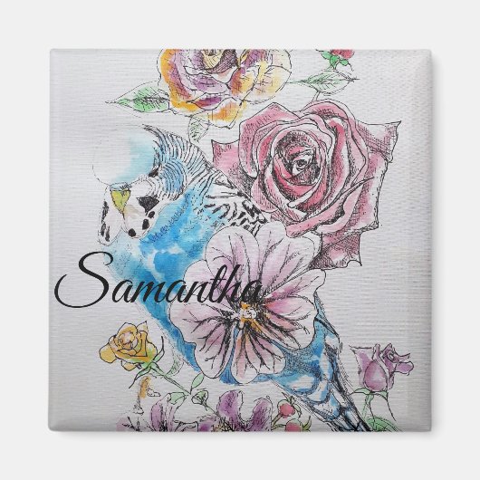 Blue Budgie Budgies Roos Bloem Bloemen Magneet (Voorkant)