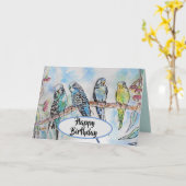 Blue Budgie Budgies Waterverf schilderen Vogel Kaa Kaart (Gele Bloem)
