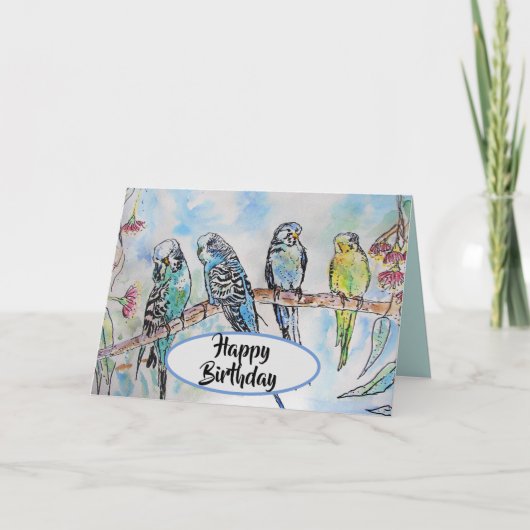 Blue Budgie Budgies Waterverf schilderen Vogel Kaa Kaart (Voorkant)