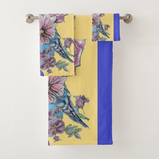 Blue Budgie Cute Blue Yellow Towel Set Bad Handdoek (Insitu)