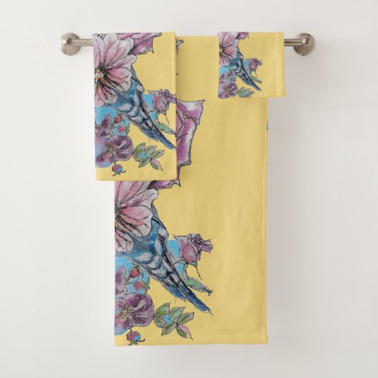 Blue Budgie Cute Colorful Yellow Towel Set Bad Handdoek (Insitu)