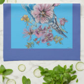 Blue Budgie Cute Whimsical Navy Blue floral Tea Theedoek (Gevouwen)