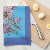 Blue Budgie Cute Whimsical Navy Blue floral Tea Theedoek (Quarter Fold)