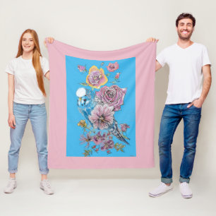 Blue Budgie Cute Whimsical Pink Blue Girls Baby Bl Fleece Deken