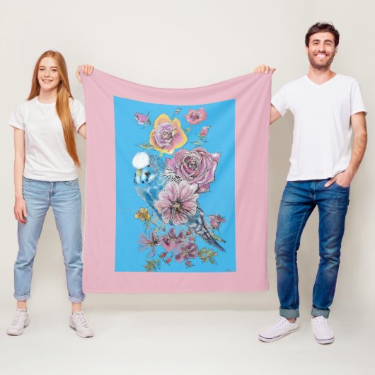 Blue Budgie Cute Whimsical Pink Blue Girls Baby Bl Fleece Deken (In situ)