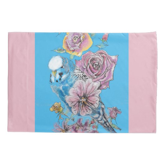 Blue Budgie Cute Whimsical Pink Blue Girls Baby Kussensloop (Achterkant)