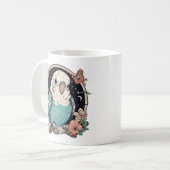 Blue Budgie Floral Print Mok | Elegante vogelliefh (Voorkant links)