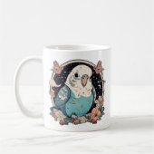 Blue Budgie Floral Print Mok | Elegante vogelliefh (Links)