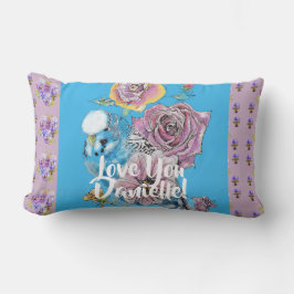 Blue Budgie lila bloemen Decor Cushion Kussen