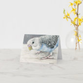 Blue Budgie Parakeet Art Note Kaart (Gele Bloem)