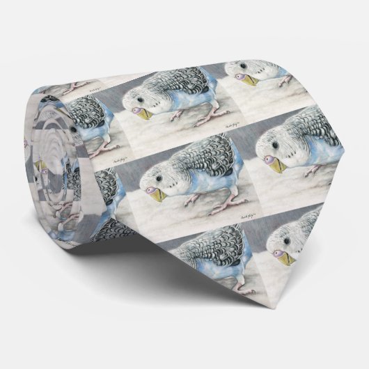 Blue Budgie Paraket Bird Art Stropdas (Opgerold)