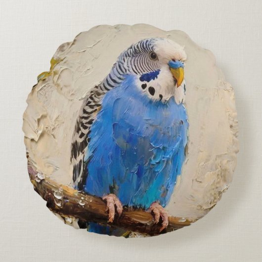 Blue Budgie Rond Kussen (Voorkant)