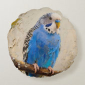 Blue Budgie Rond Kussen (Achterkant)