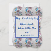 Blue Budgie Roos Floral 40th Birthday Invitation Kaart (Voorkant)