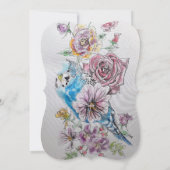 Blue Budgie Roos Floral 40th Birthday Invitation Kaart (Achterkant)