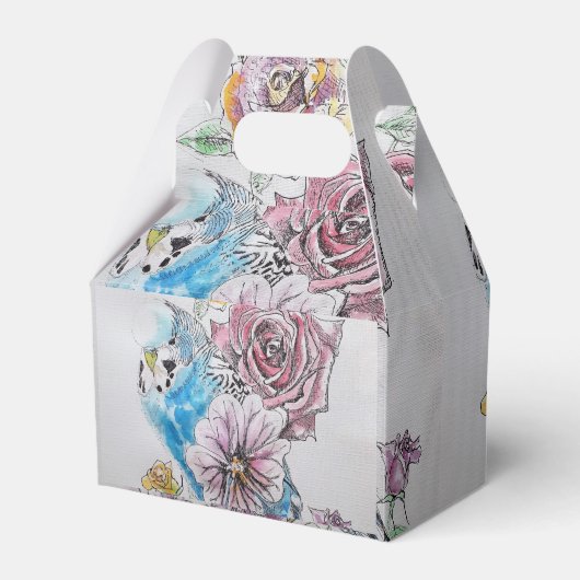 Blue Budgie & Roos Floral Party Cake Favor Box Bedankdoosjes (Voorkant Zijde)