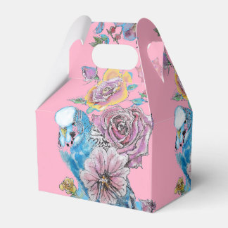 Blue Budgie & Roos Floral Party Cake Favor Box Bedankdoosjes
