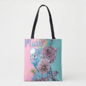 Blue Budgie Roos Flower floral Canvas tas (Voorkant)
