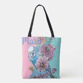 Blue Budgie Roos Flower floral Canvas tas (Achterkant)