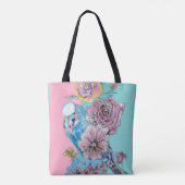 Blue Budgie Roos Flower floral Canvas tas (Achterkant)