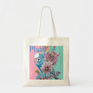 Blue Budgie Roos Flower floral Canvas tas