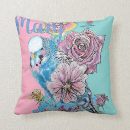 Blue Budgie Roos Flower floral Cushion Kussen