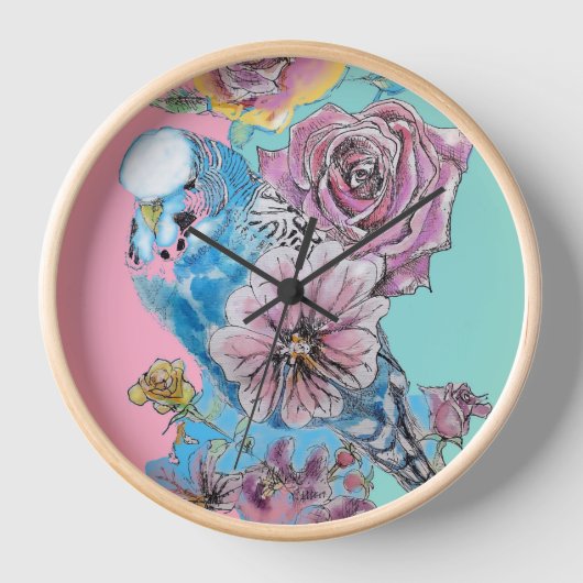 Blue Budgie Roos Flower floral Key Ring (Voorkant)