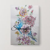 Blue Budgie Roos Flower floral Key Ring Button (Voorkant)