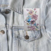 Blue Budgie Roos Flower floral Key Ring Button (Insitu)