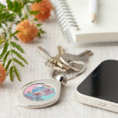 Blue Budgie Roos Flower floral Key Ring Sleutelhanger (Zijkant)