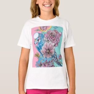 Blue Budgie Roos Flower floral Key Ring T-shirt