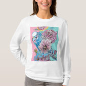 Blue Budgie Roos Flower floral Key Ring T-shirt (Voorkant)