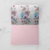 Blue Budgie & Roos Flower Happy Birthday Name Kaar Kaart (Binnen)